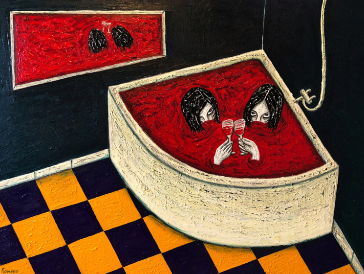 Nil and Karin Romano, It's Not Blood It's Red Wine, We Swear, acrylic paint on canvas, 2019